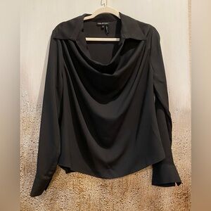 NWOT Halston Heritage Women's Long Sleeve Cowl Neck Black Blouse - Large